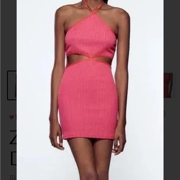 Zara Dresses & Skirts - Zara Mini Dress S Pink Ribbed Knit Sleeveless Halter Cut Out Open Back Party